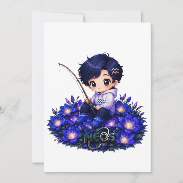 Convite Neos Kawaii Zodíaco Aquário (Frente)