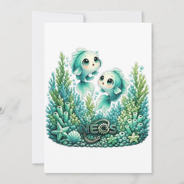 Convite Neos Kawaii Zodíaco Peixes (Frente)
