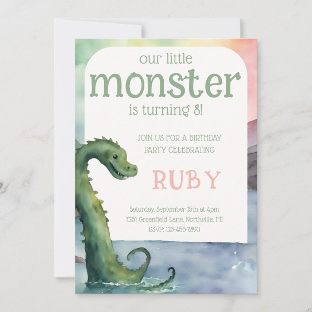 Convite Nessie Little Monster Birthday Invitation (Frente)