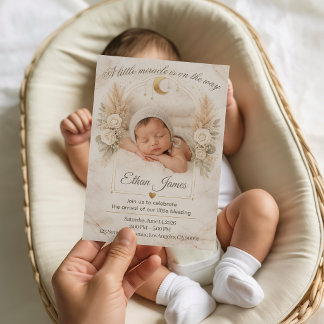 Convite Neutral Baby Shower Boho Floral Moon Baby Sprinkle