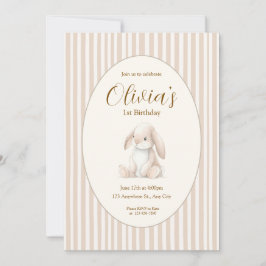 Convite Neutral Baby's First Birthday Bunny Invitation