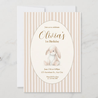 Convite Neutral Baby's First Birthday Bunny Invitation