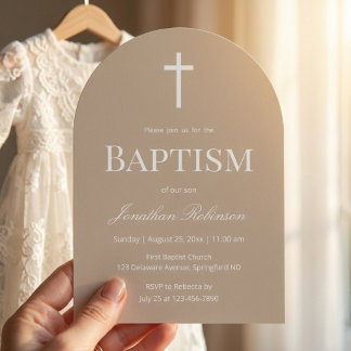Convite Neutral Beige Arch Baptism 