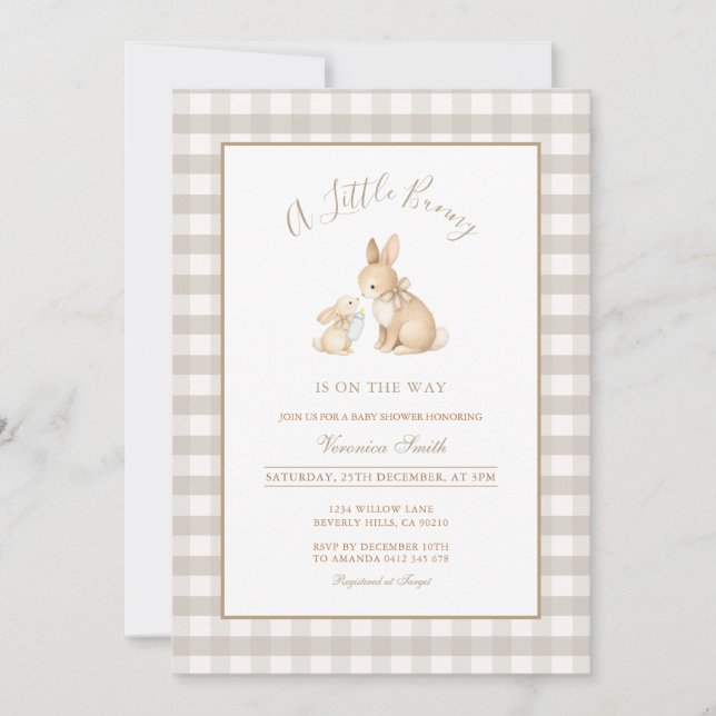 Convite Neutral Beige Little Bunny Baby Shower Invitation (Frente)
