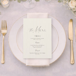 Convite Neutral Beige Stripe Wedding Menu
