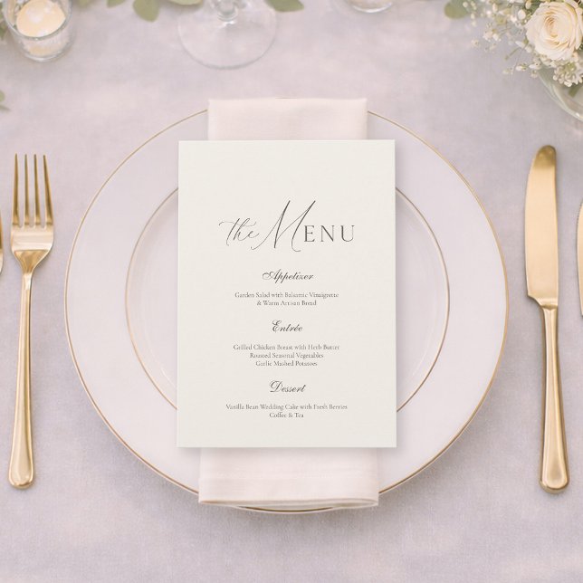 Convite Neutral Beige Stripe Wedding Menu (Criador carregado)