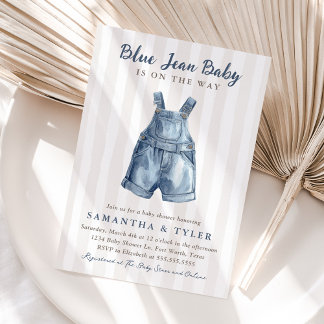 Convite Neutral Blue Jean Baby On The Way Baby Shower