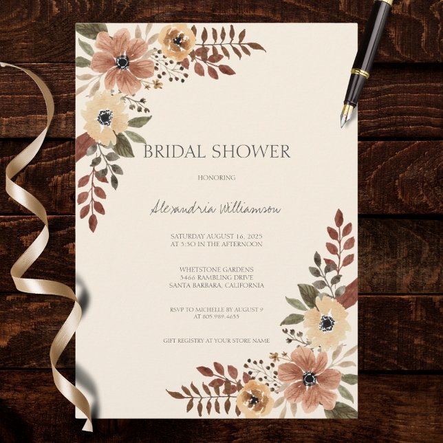 Convite Neutral Bohemian Floral Bridal Shower  (Criador carregado)