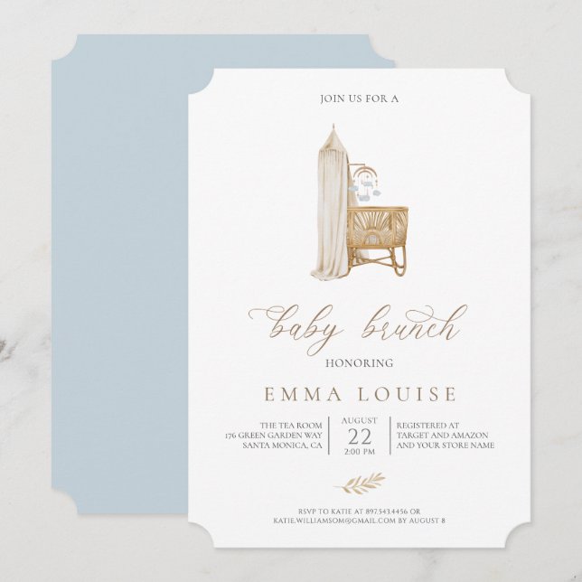 Convite Neutral Boho Baby Brunch (Frente/Verso)