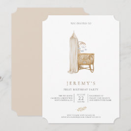 Convite Neutral Boho Baby Primeiro Aniversário