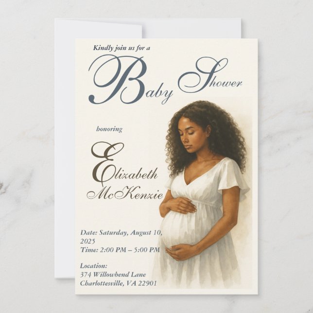 Convite Neutral Boho Elegance Baby Shower Black Mom to Be (Frente)