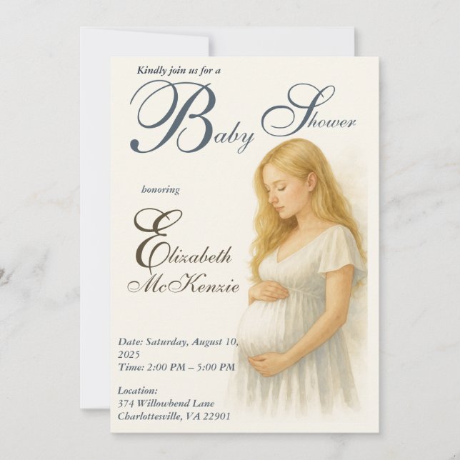 Convite Neutral Boho Elegance Baby Shower Blonde Mom to be (Frente)
