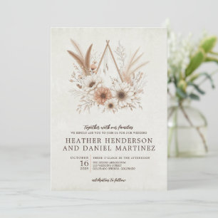 Convite Neutral Boho Floral Wedding