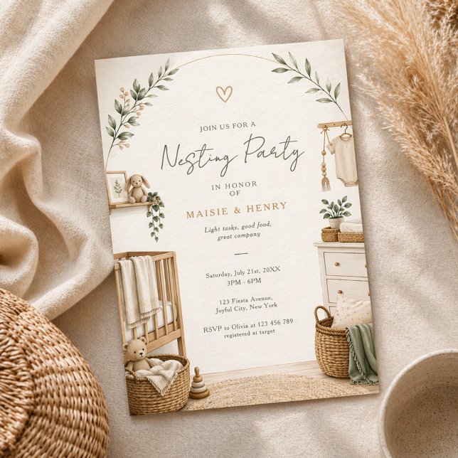 Convite Neutral Boho Nesting Party Baby Shower (Criador carregado)