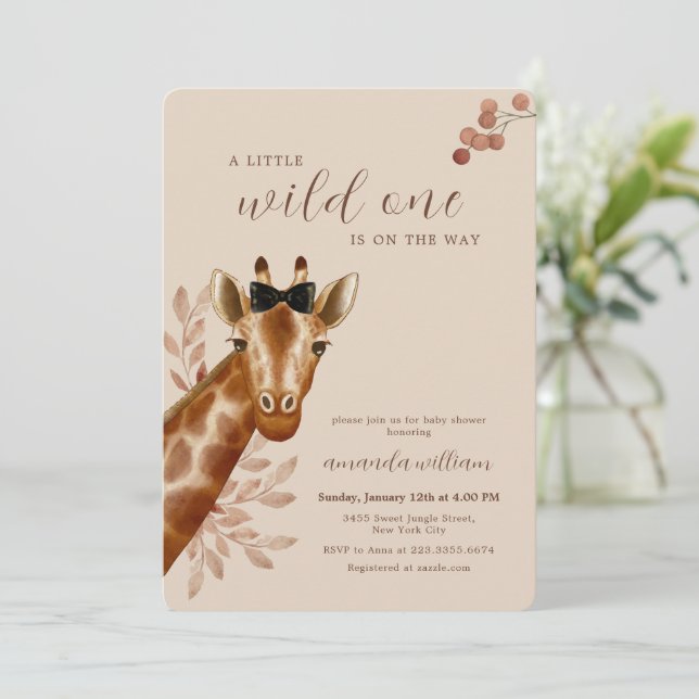 Convite Neutral Boho Wilderness Safari Giraffe Baby Shower (Em pé/Frente)