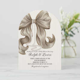 Convite Neutral Bow Pearl Girl Baby Shower
