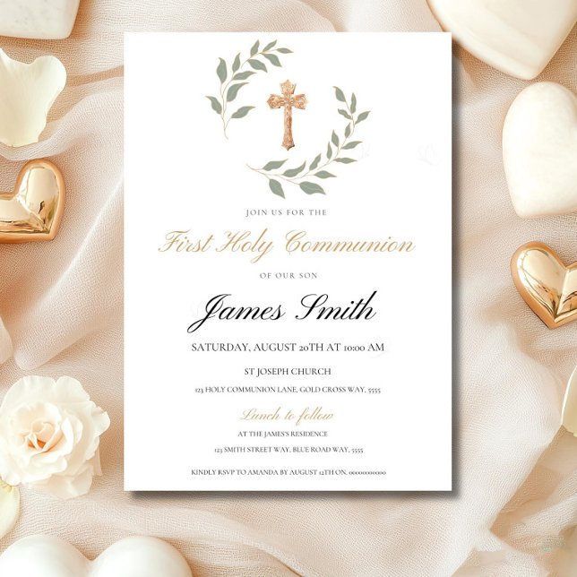 Convite Neutral Boy Girl First Communion Invitation Editab (Criador carregado)