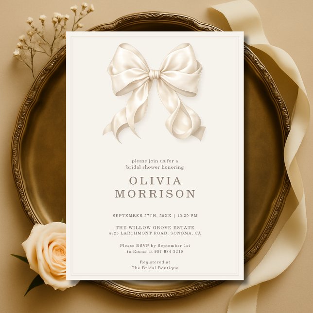 Convite Neutral Coquette Bow Bridal Shower (Criador carregado)