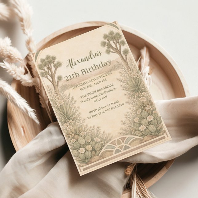 Convite Neutral Desert Floral Birthday (Criador carregado)