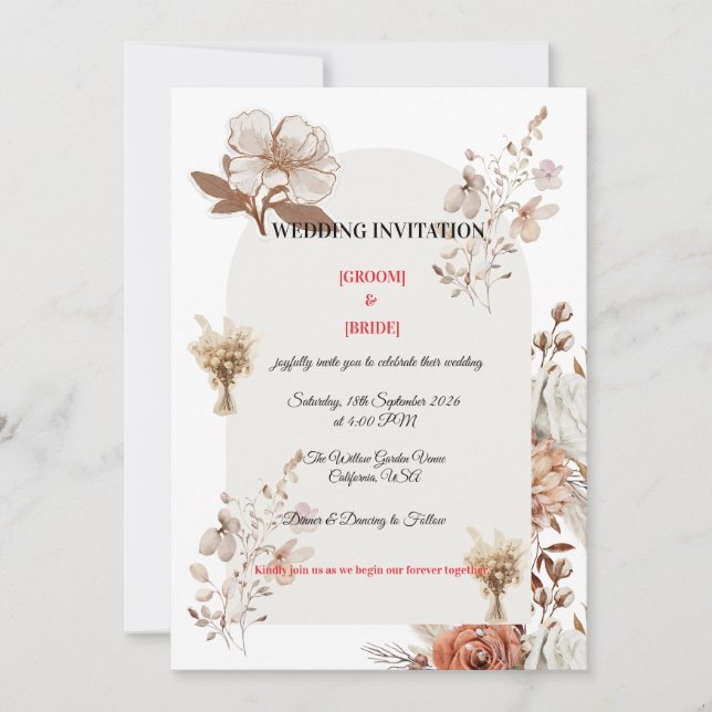 Convite Neutral Earth Tone Wedding Card (Frente)
