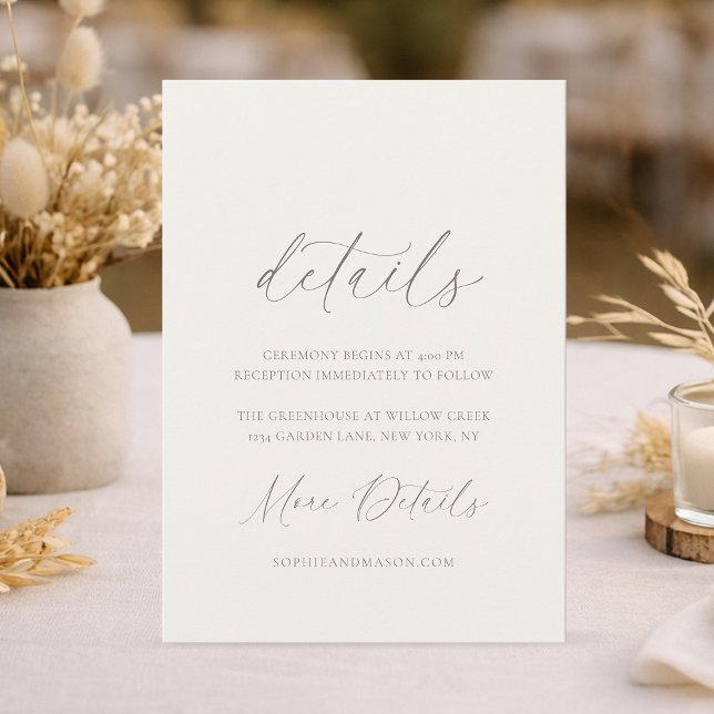 Convite Neutral Floral Wedding Details Card (Criador carregado)