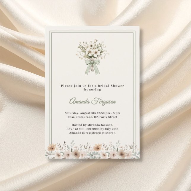 Convite Neutral florals green ivory Bridal Shower (Criador carregado)