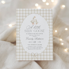Convite Neutral Gingham Silly Goose Baby Shower