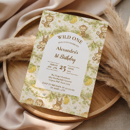 Convite Neutral Jungle Animals Wild One Birthday