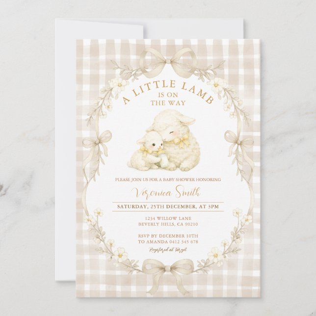 Convite Neutral Little Lamb Baby Shower Invitation (Frente)
