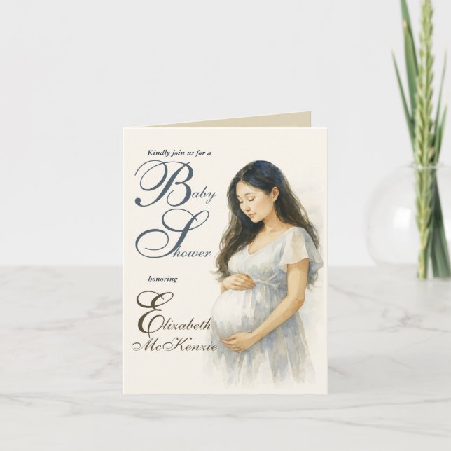 Convite Neutral Minimal Baby Shower Asian Mom to be (Frente)
