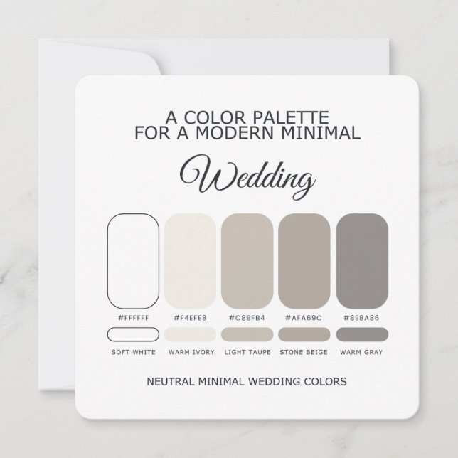 Convite Neutral Minimal Wedding Color Palette Card (Frente)