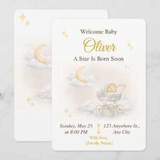 Convite Neutral Moon Baby Shower Invitation Editable