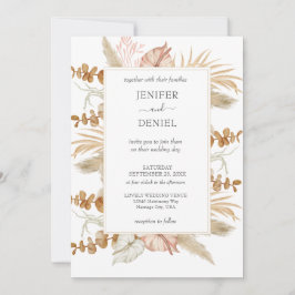 Convite Neutral Palm and Pampas Flower Decor Wedding
