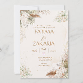 Convite Neutral para Casamento Floral Elegante da