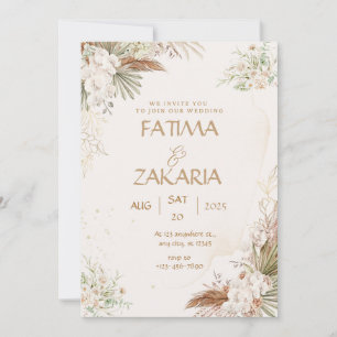 Convite Neutral para Casamento Floral Elegante da
