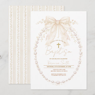 Convite Neutral Pearl Oval Watercolor Girl Christening