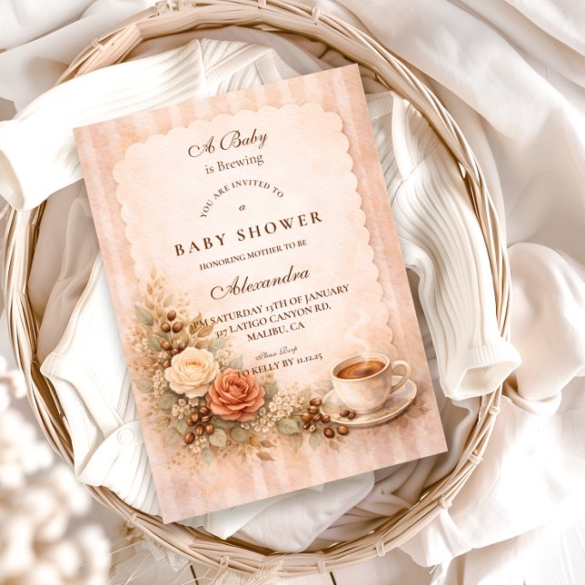 Convite Neutral Rustic A Baby Is Brewing (Criador carregado)