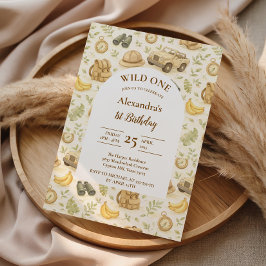 Convite Neutral Safari Animals Wild One First Birthday