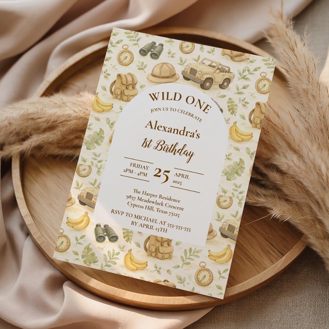 Convite Neutral Safari Animals Wild One First Birthday (Criador carregado)