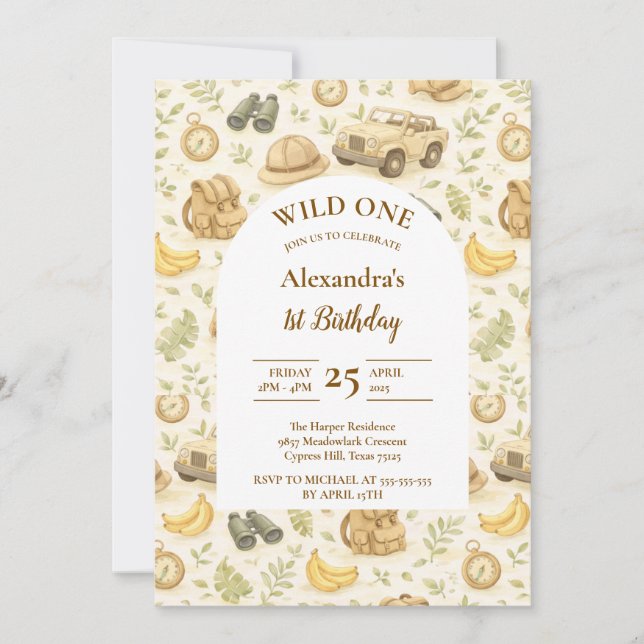 Convite Neutral Safari Animals Wild One First Birthday (Frente)