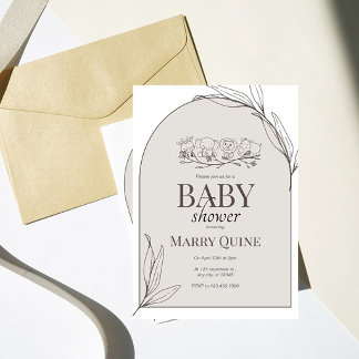 Convite Neutral Safari Baby Shower Invitation, Minimal Bab
