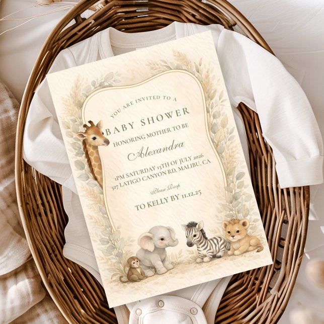 Convite Neutral Safari Jungle Animals Baby Shower (Criador carregado)