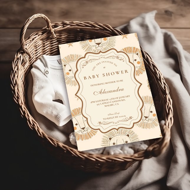 Convite Neutral Safari Lion Baby Shower (Criador carregado)