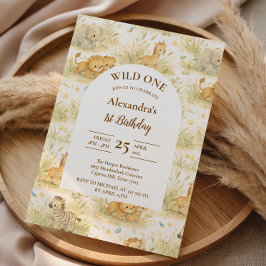 Convite Neutral Safari Wild One Floral First Birthday