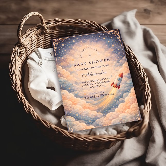 Convite Neutral Space Rocket Stars Baby Shower (Criador carregado)