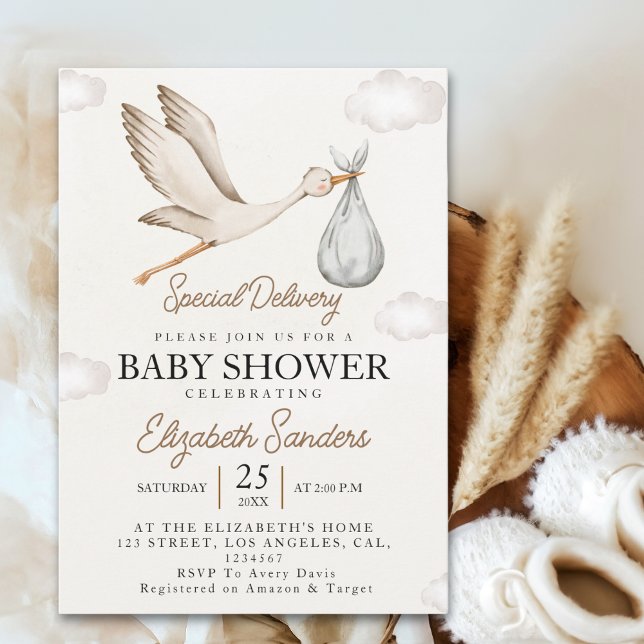 Convite Neutral Stork Baby Shower – Sky with White Stork (Criador carregado)