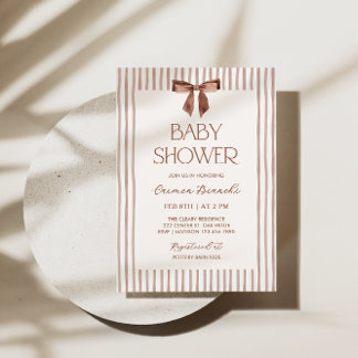 Convite Neutral Striped Bow Baby Shower