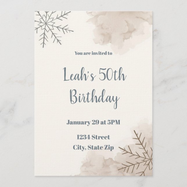 Convite Neutral Winter 50th Birthday Invitation – Minimal (Frente)
