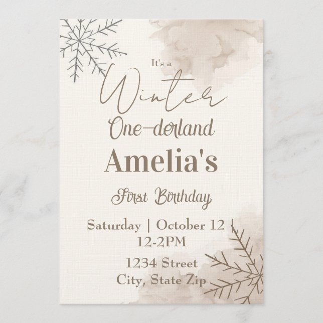Convite Neutral Winter First Birthday Invitation – Minimal (Frente)