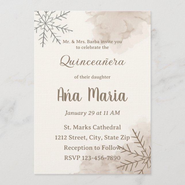 Convite Neutral Winter Quinceañera Invitation – Minimalist (Frente)